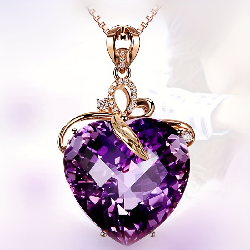 Heart Shaped Amethyst Pendant Necklace Plated With 18k Gold Colored Gemstone Necklace Love Amethyst Good Choice For Female Friends