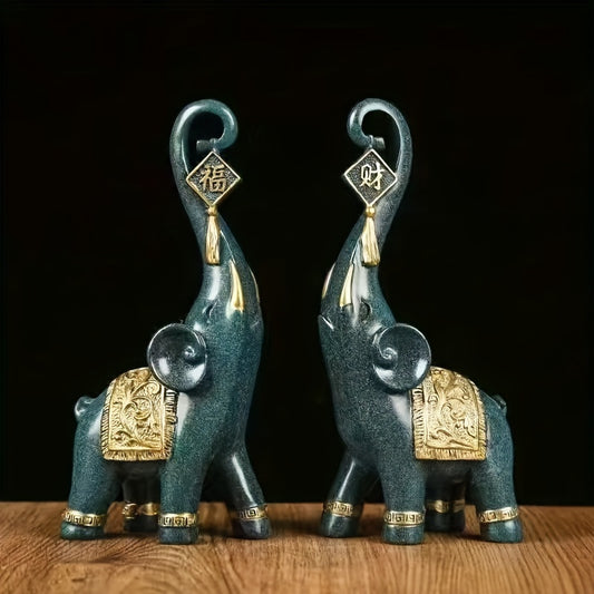 2pcs Set, Orange Elephant Statue and Sculpture - Auspicious Home Decor for Living Room, Coffee Table, Entryway, Shelf, and Desktop - Perfect Gift for Home Living Room Bar and Coffee Shop Decoration