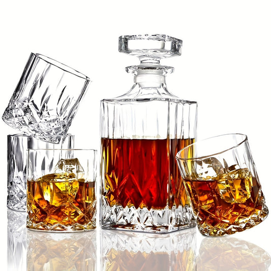 7pcs, Wine Glass Set, Glass Whiskey Decanter And Whiskey Glasses Set, Decanter With 6 Double Layered Vintage Glasses, Lead Free Whiskey Glassware, Accessories, Bar Supplies