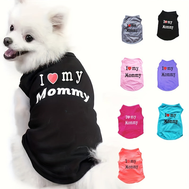 Small Dog Clothes, Soft Puppy Shirt, Cute Summer Dog Vest With "I Love Mom" Pattern, Dog T-Shirts Set, Hearts Graphic Sleeveless Pet Clothing