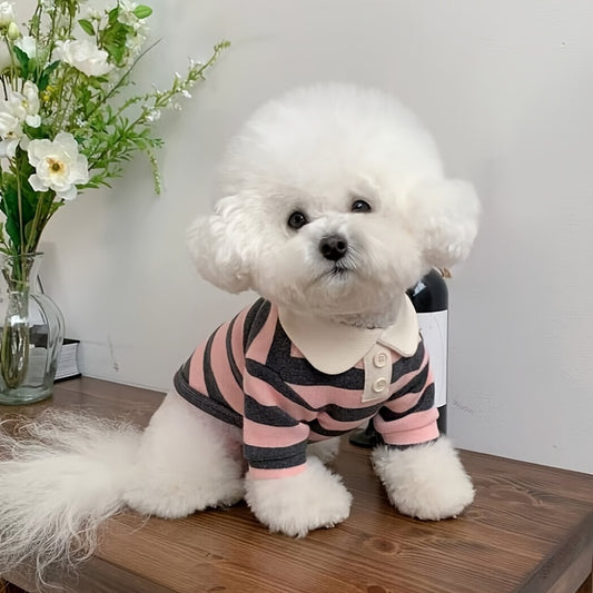 Autumn Dog Clothes, Casual Striped Round Neck Dog T-shirt For Small Dog Thin Shirt Two-legged Pet Clothing