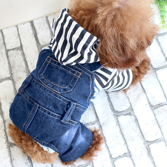 Stay Stylish and Cozy: 1pc Pet Denim Hooded Coat Jacket for Dogs and Cats