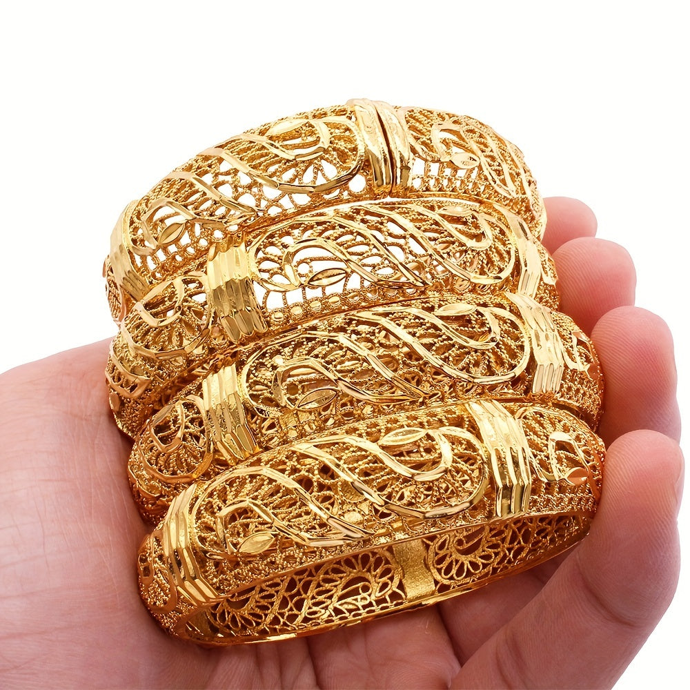 Luxury Style Dubai 24K Gold Plated Ladies Bangle Golden Color Hand Jewelry Bridal Luxury Ethnic Style Ladies Wedding Bangle