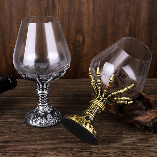 1pc, Wine Glass With Skeleton Hand, 18.6oz Burgundy Glass With Metal Stem, Lead-Free Crystal Goblet, For Whisky, Cocktail, For Bar, Pub, Club, Restaurant And Home Use, Drinkware