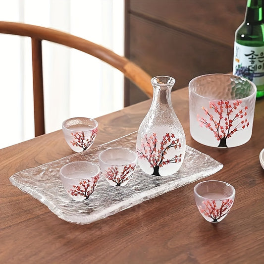 1 Set Japanese Style Sake Set Sakura Wine Glasses And Wine Decanter Handmade Cocktails Sake Glasses Vintage Small Teacups Transparent Water Cup