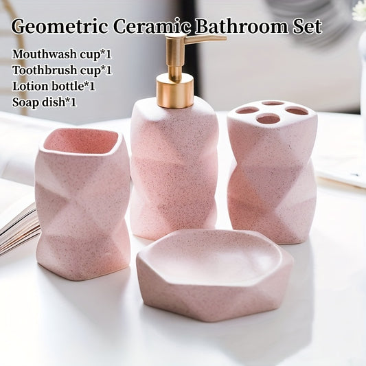 4pcs Nordic Ceramic Bathroom Set - Includes Lotion Dispensing Bottle, Mouthwash Cup, Soap Dish, and Toothpaste Holder - Perfect Gift for Bathroom Lovers