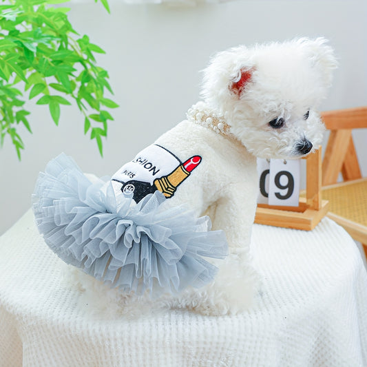 1pc Cute "Fashion Paris" Pet Mesh Dress Dog Loungewear For Dog And Cat Party Clothes