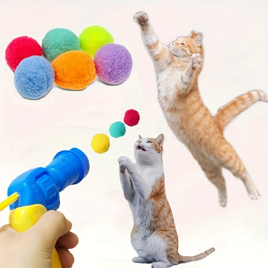 1pc Interactive Launcher Cat Toy With 20pcs Plush Balls Funny Cat Teaser Toy For Cat And Dog Training And Amusement Supplies