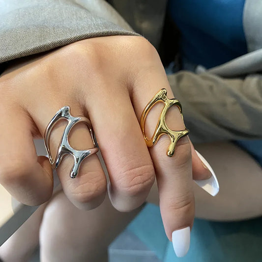 Silver Color New Trend Vintage Elegant Irregular Hollow Branches Adjustable Rings for Women Fine Party Jewelry