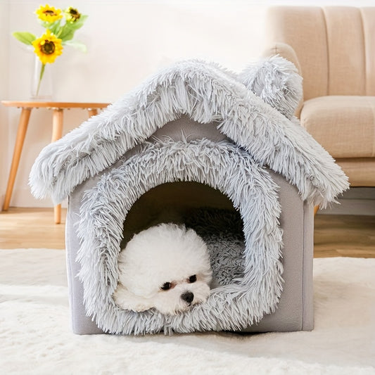 Winter Plush Pet House, Warm Removable Bed, Semi-Enclosed Pet Bed Soft Bed