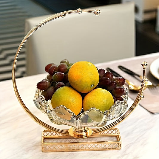 Metal Flower Shaped Glass Dried Fruit Plate, Luxury Tray, For Home Decor