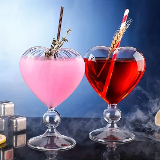 1pc, Heart Shaped Cocktail Glass, Clear Stemmed Wine Glass, Creative Champagne Glasses, Drinking Cups, For Bar, Pub, Club, Restaurant, Home Use, Summer Drinkware Accessories, With Free Straw