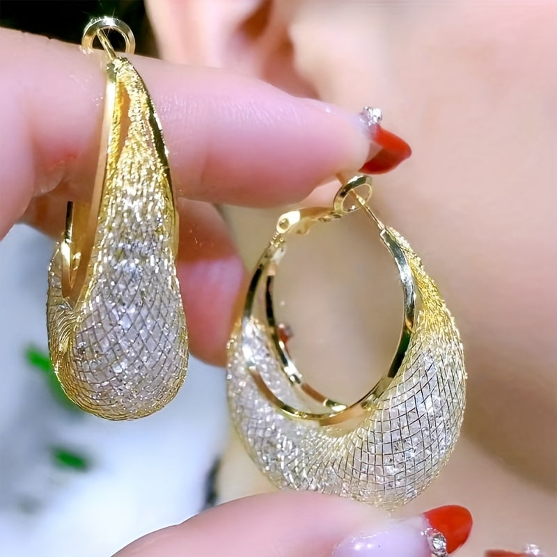 Luxurious Mesh Hoop Earrings Sparkling Golden Alloy 18K Gold Plated Hoop Earrings , Fashion Women Earring Jewelry Gifts