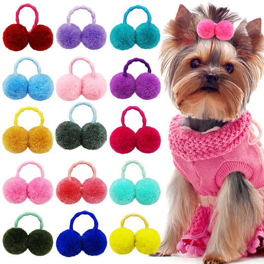 10pcs Cute Plush Pompom Hair Ties for Dogs and Cats - Fun and Stylish Pet Hair Accessories