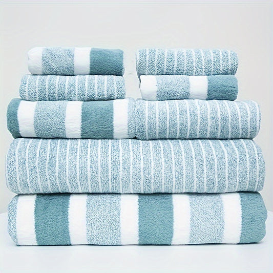 8pcs  Striped Pattern Towel Set, 2 Bath Towels 2 Hand Towels 4 Washcloths, Super Soft Bath Linen Sets, High Absorbent Quick Dry Towels, For Home Bathroom Hotel And Spa Salon, Beach, Travel, Gym, Yoga, Bathroom Supplies