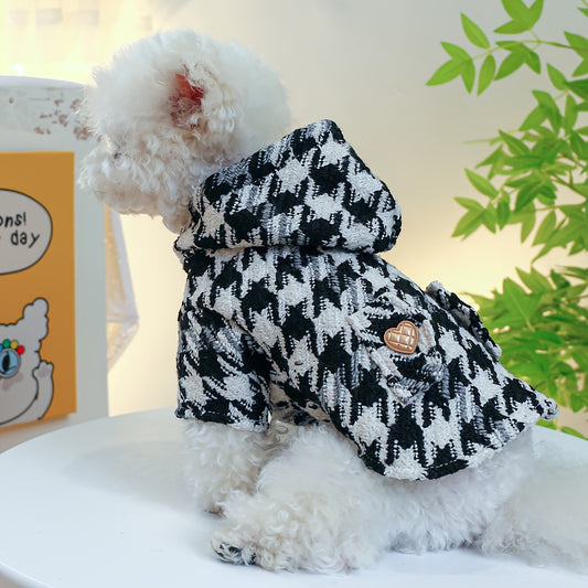 1pc Warm Houndstooth Pet Coat for Autumn and Winter - Stylish and Comfortable Dog Clothes