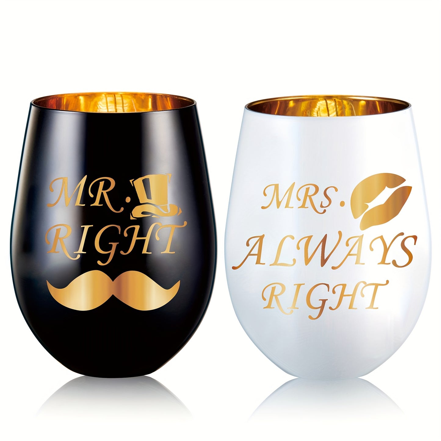 2pcs, Mr Right Mrs Always Right Wine Glasses - Perfect Wedding, Engagement, Anniversary, and Bridal Shower Gifts for Couples