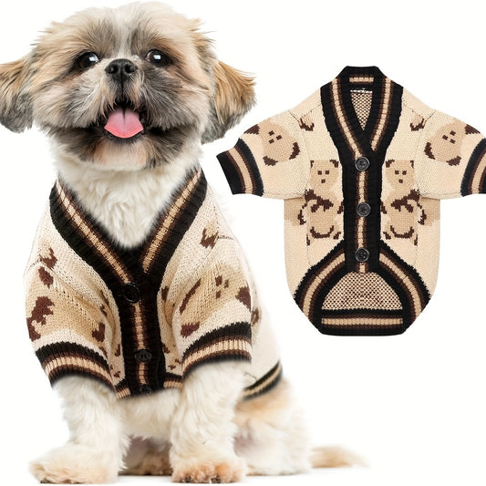 Graphic Dog/Cat Sweaters, Cute Bear Dog/Cat Cardigans Clothes For Small Dogs, Puppy, Cats Knit Outfits, Warm Pet Clothes, Soft Knitwear Apparel