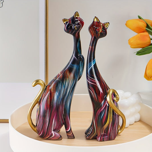 2pcs Cat Decorative Ornaments, Home Decoration Animal Ornaments, Room And Living Room Decoration, Valentine's Day Gift, Resin Couple Cat Statues For Cat Lovers