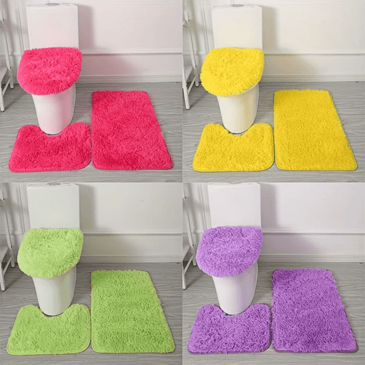 3pcs Solid Color Bathroom Mats Set, Non-Slip Bathroom Rug, Toilet U-Shape Mat, Toilet Lid Cover Pad, Suitable For Bathtub, Shower And Toilet, Bathroom Decor